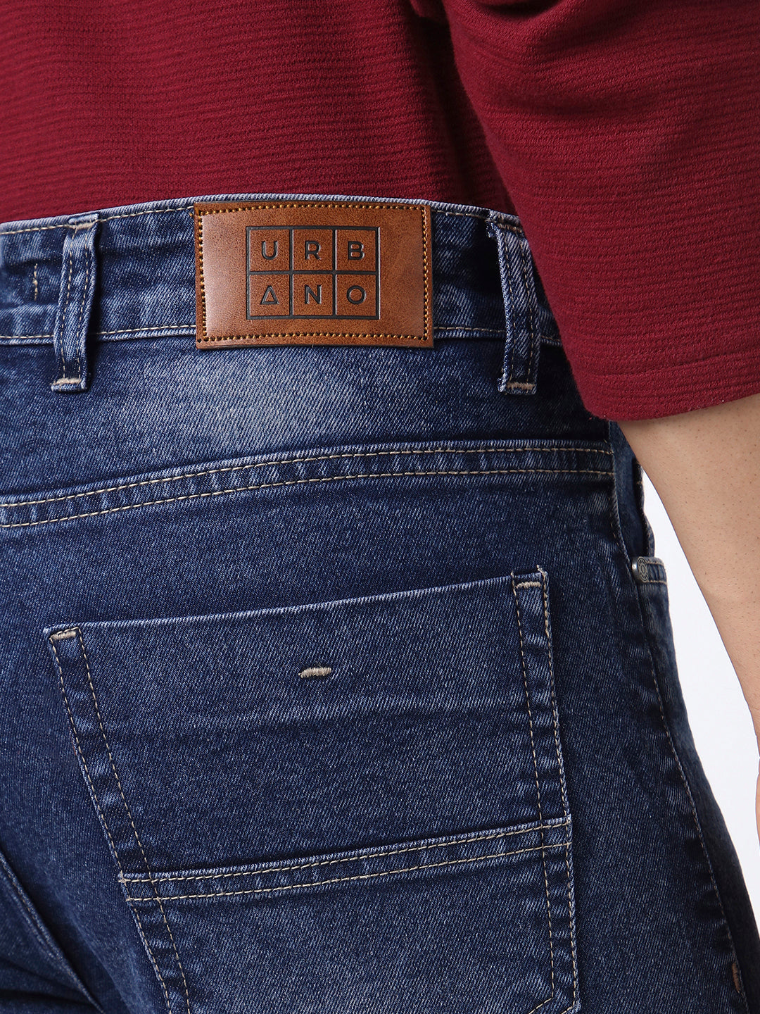 Men's Dark Blue Straight Fit Washed Jeans Stretchable