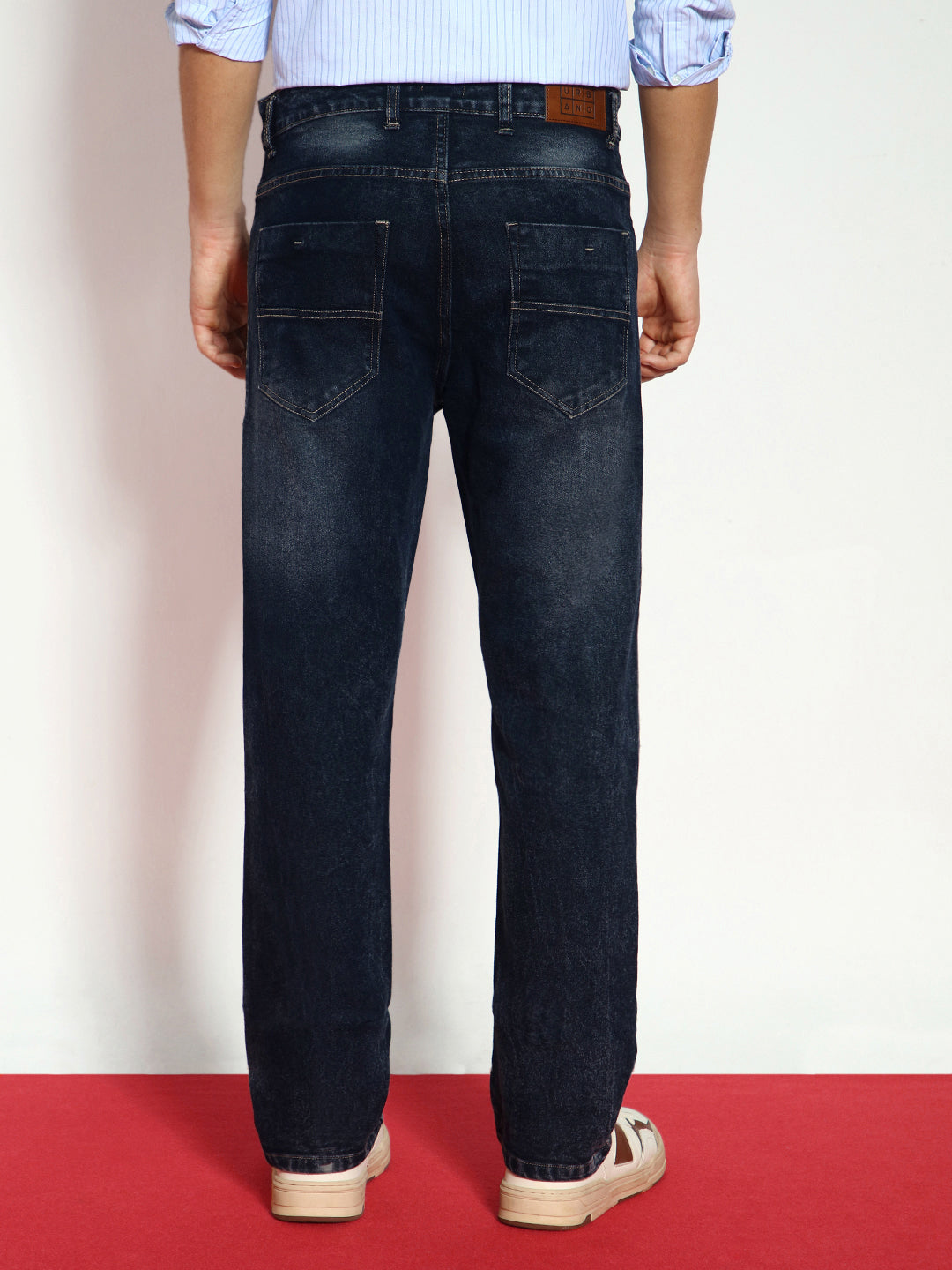 Men's Dark Grey Straight Fit Washed Jeans Stretchable