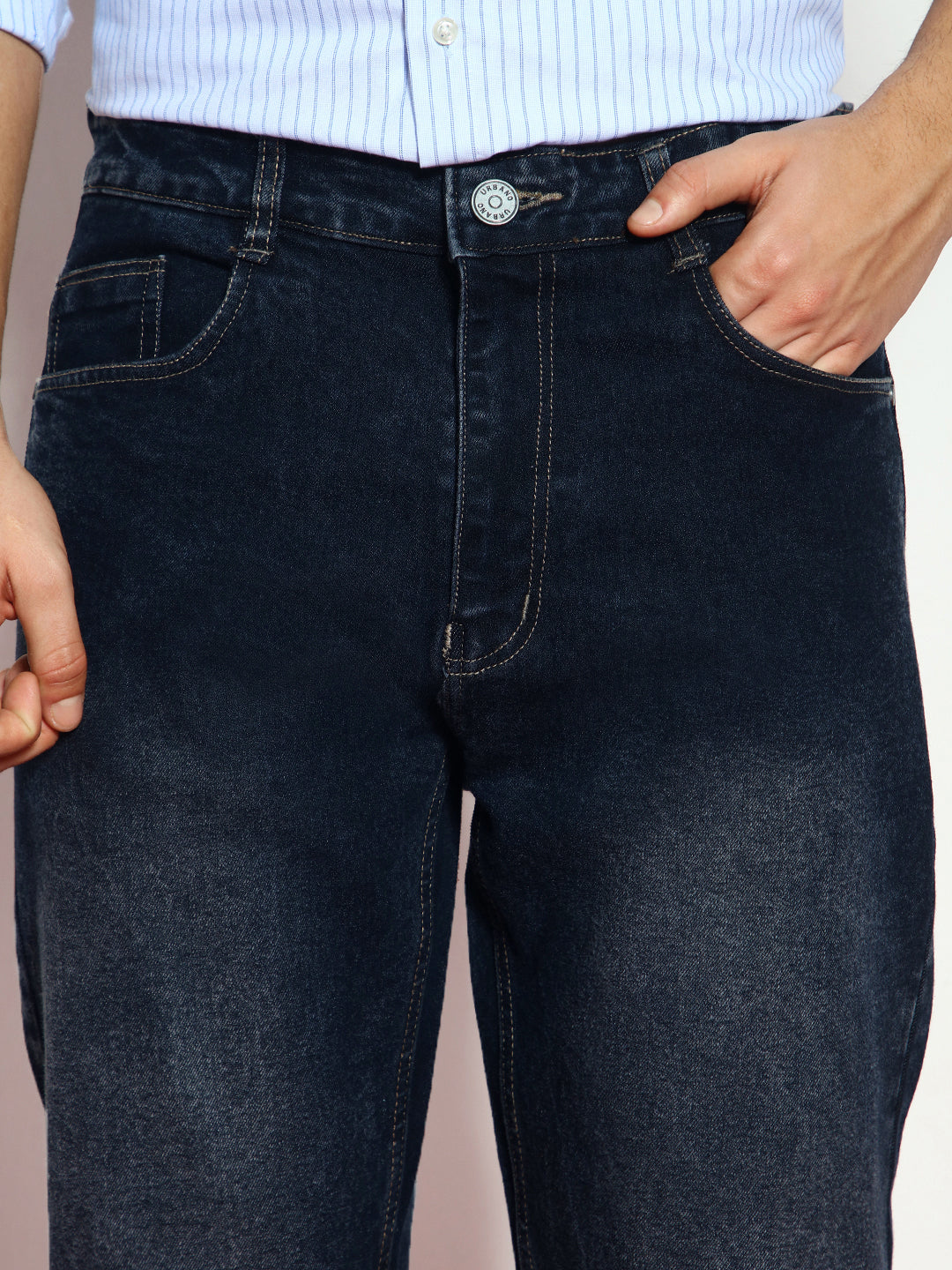 Men's Dark Grey Straight Fit Washed Jeans Stretchable