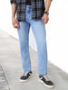 Men's Light Blue Straight Fit Washed Jeans Stretchable
