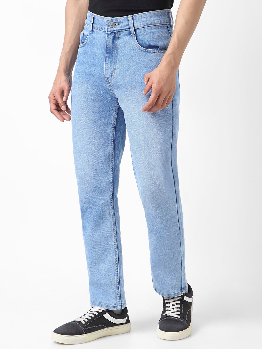 Men's Light Blue Straight Fit Washed Jeans Stretchable