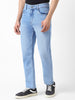 Men's Light Blue Straight Fit Washed Jeans Stretchable