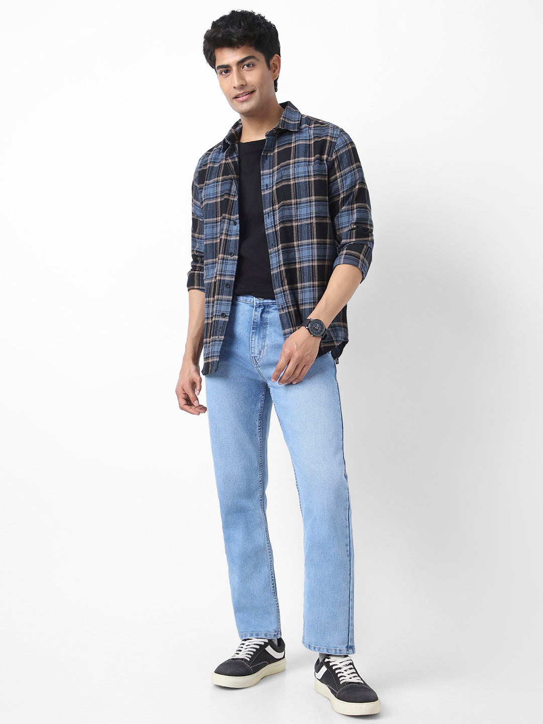 Men's Light Blue Straight Fit Washed Jeans Stretchable