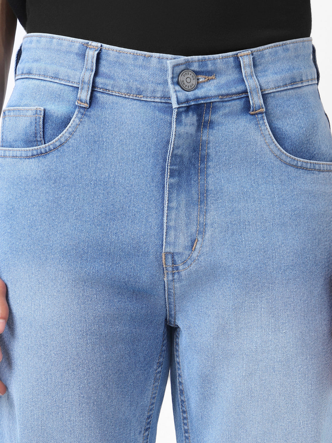 Men's Light Blue Straight Fit Washed Jeans Stretchable