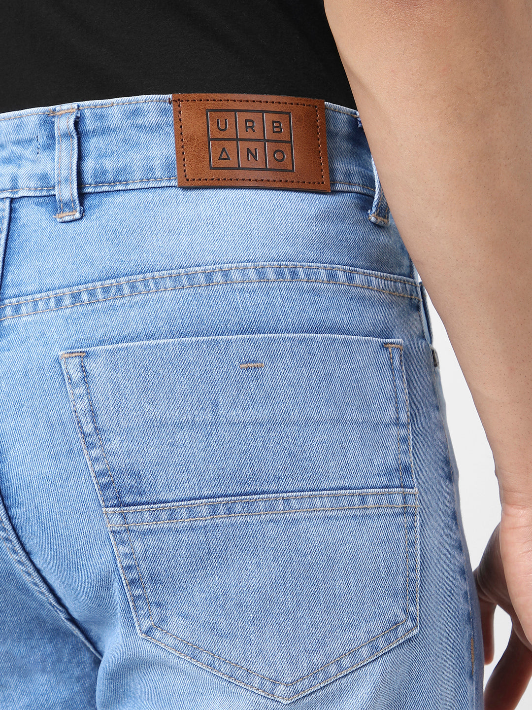 Men's Light Blue Straight Fit Washed Jeans Stretchable