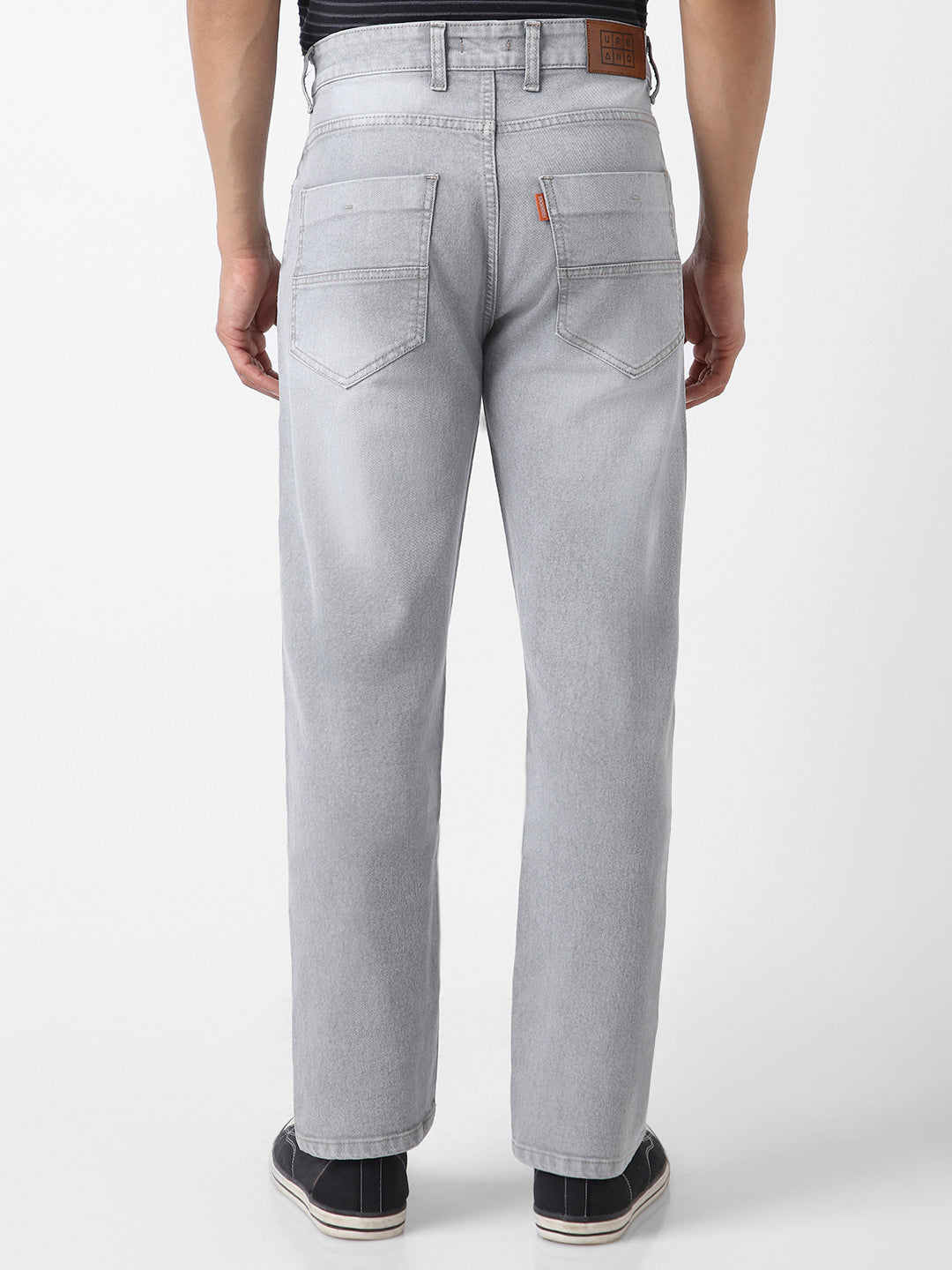 Men's Light Grey Straight Fit Washed Jeans Stretchable