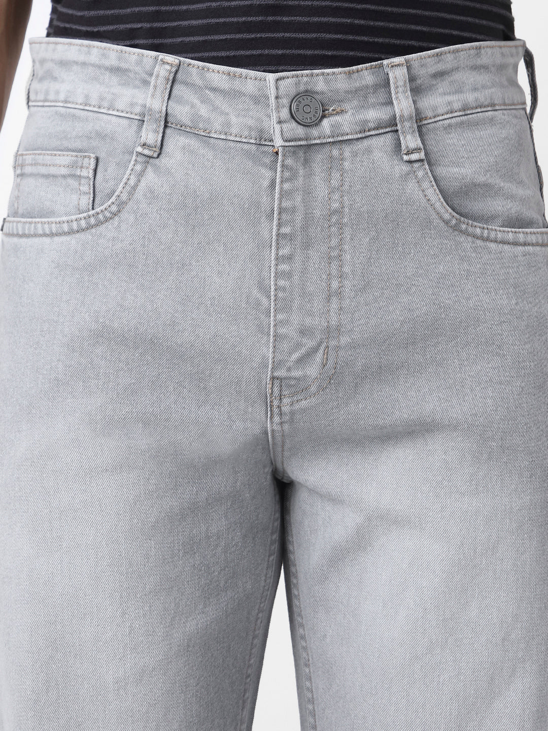 Men's Light Grey Straight Fit Washed Jeans Stretchable