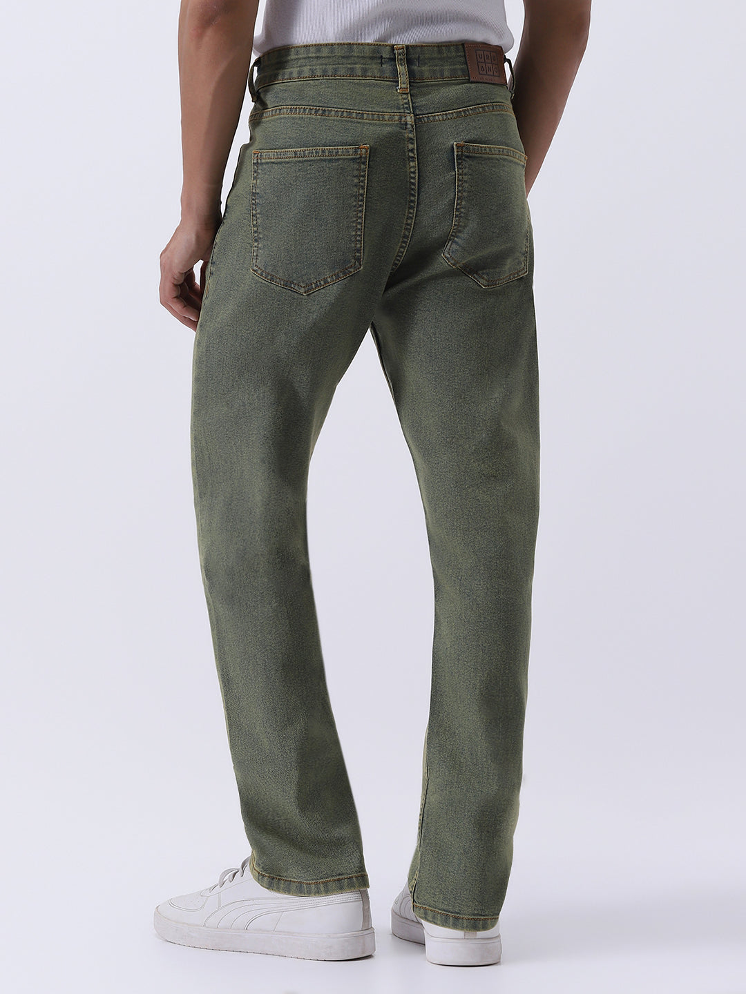 Men's Ice Blue Straight Fit Heavy Washed Jeans Stretchable