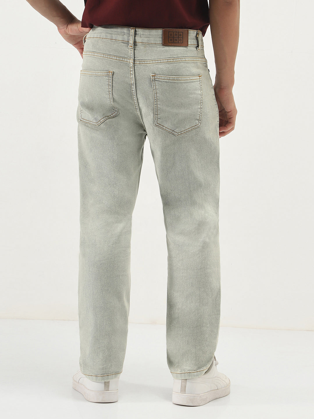 Men's Ice Grey Straight Fit Heavy Washed Jeans Stretchable