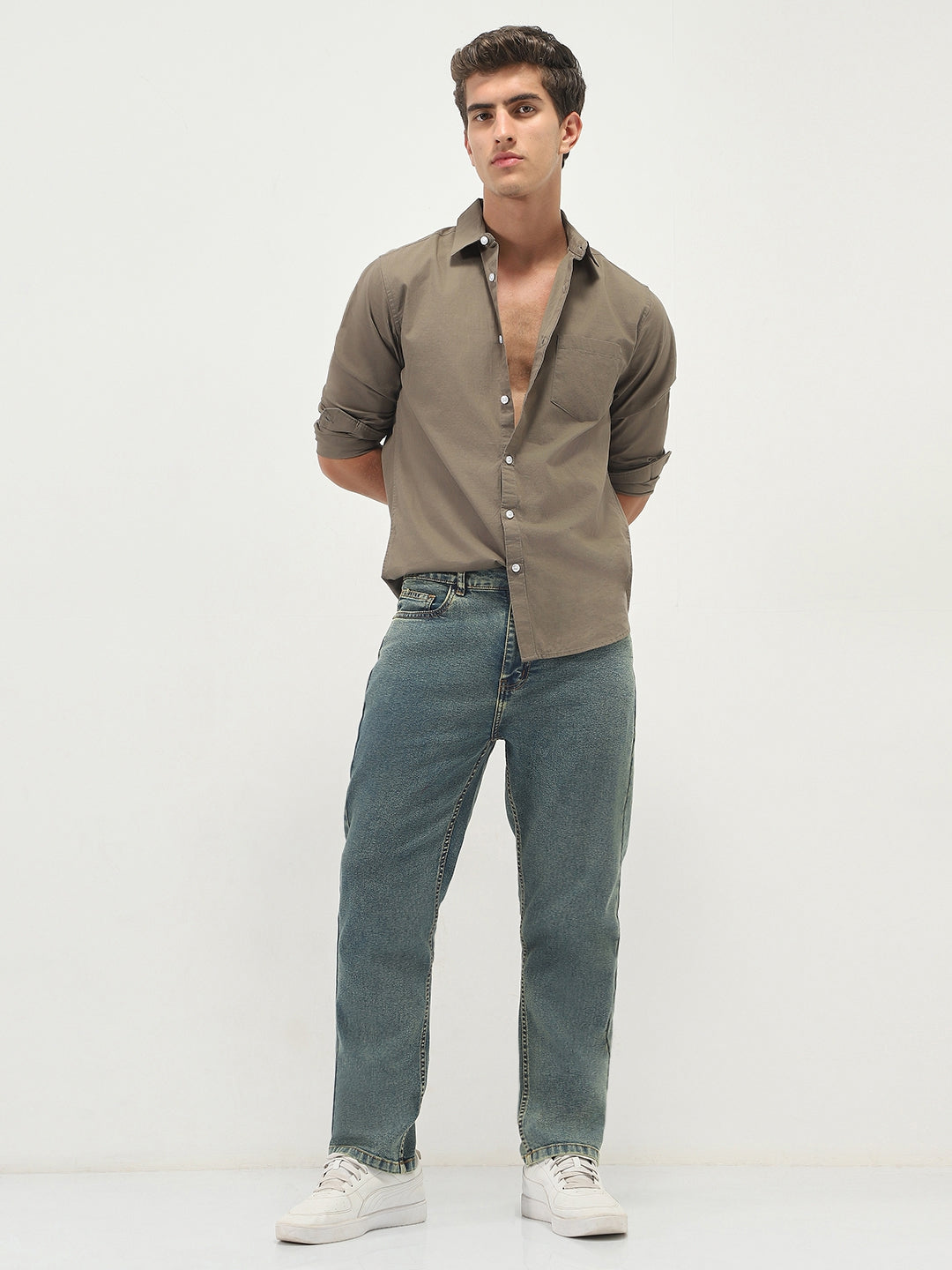 Men's Light Blue Straight Fit Heavy Washed Jeans Stretchable