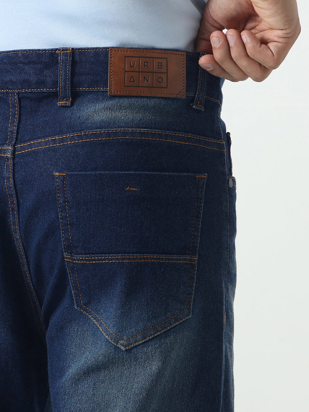 Men's Dark Blue Straight Fit Heavy Washed Jeans Stretchable