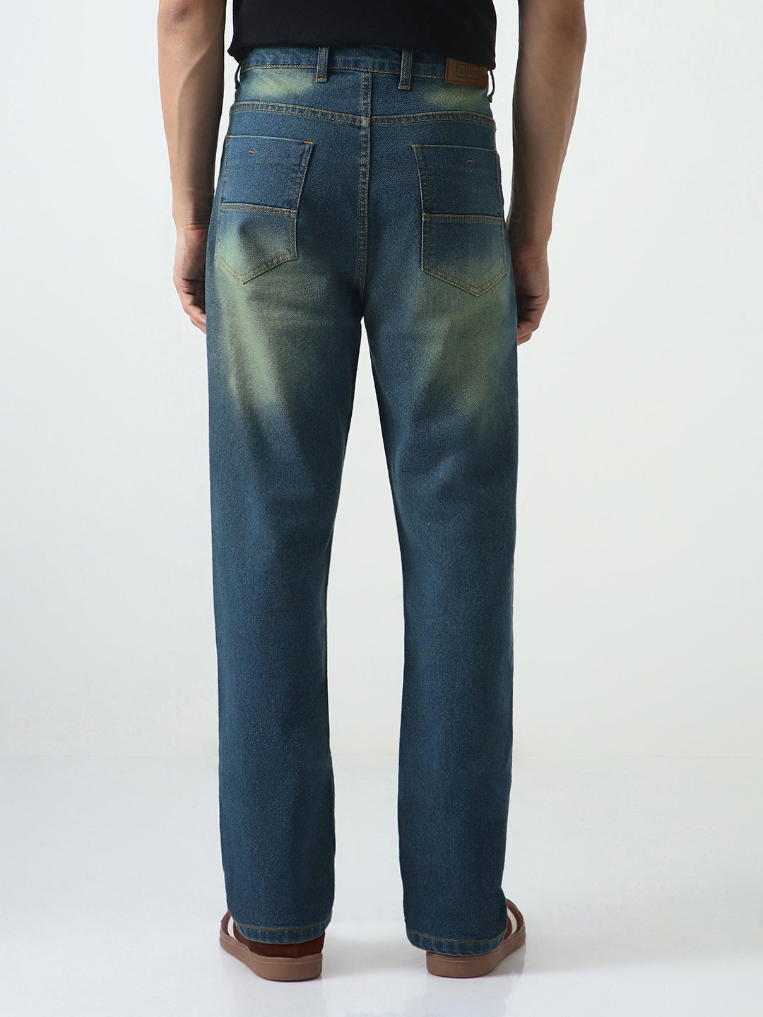 Men's Light Blue Straight Fit Heavy Washed Jeans Stretchable