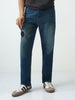 Men's Blue Straight Fit Heavy Washed Jeans Stretchable
