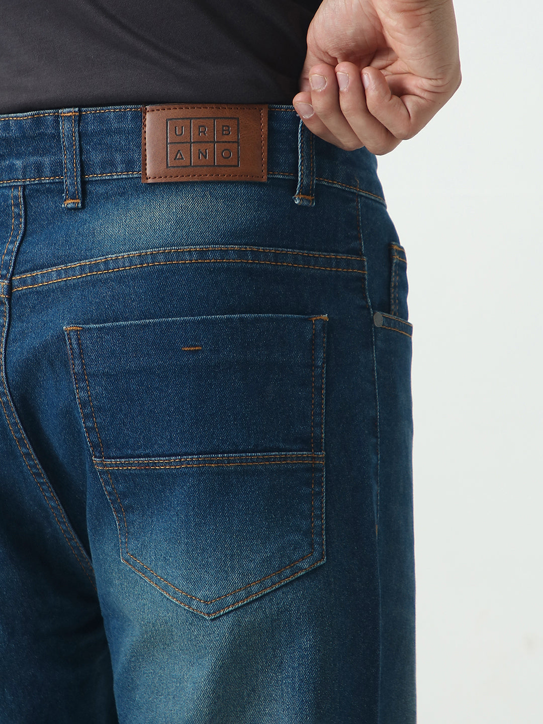 Men's Blue Straight Fit Heavy Washed Jeans Stretchable