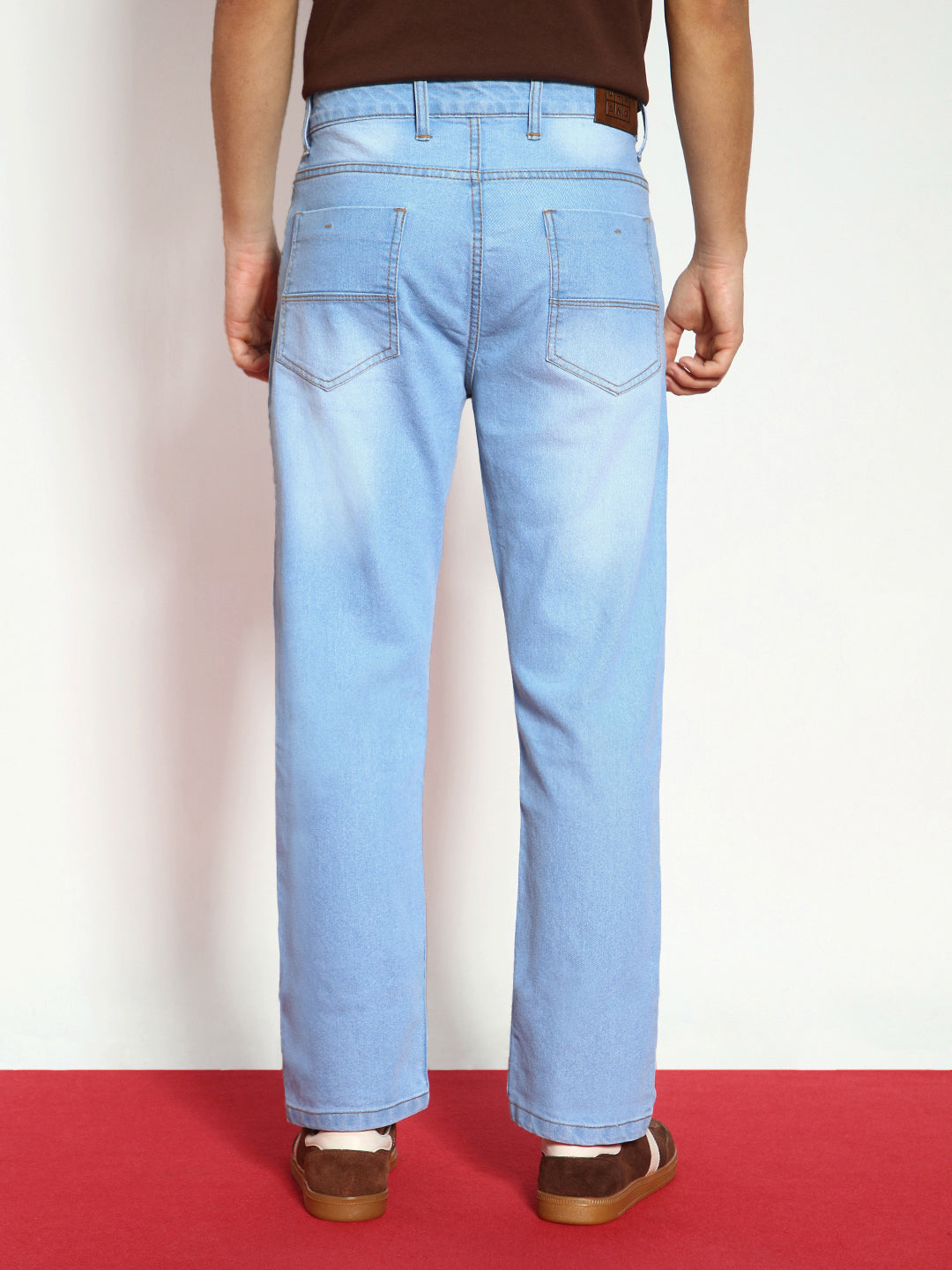 Men's Ice Blue Straight Fit Washed Jeans Stretchable
