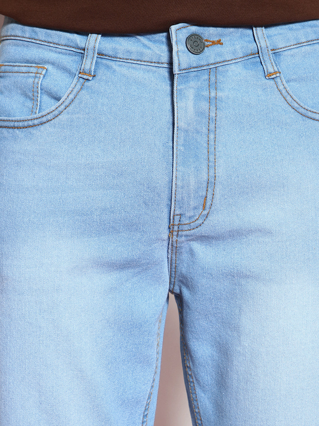 Men's Ice Blue Straight Fit Washed Jeans Stretchable