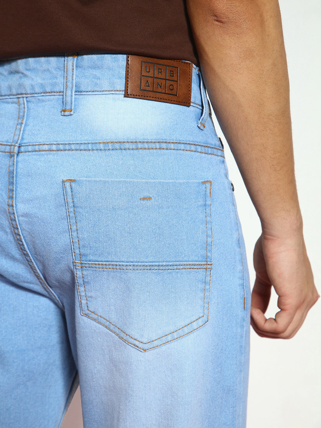 Men's Ice Blue Straight Fit Washed Jeans Stretchable