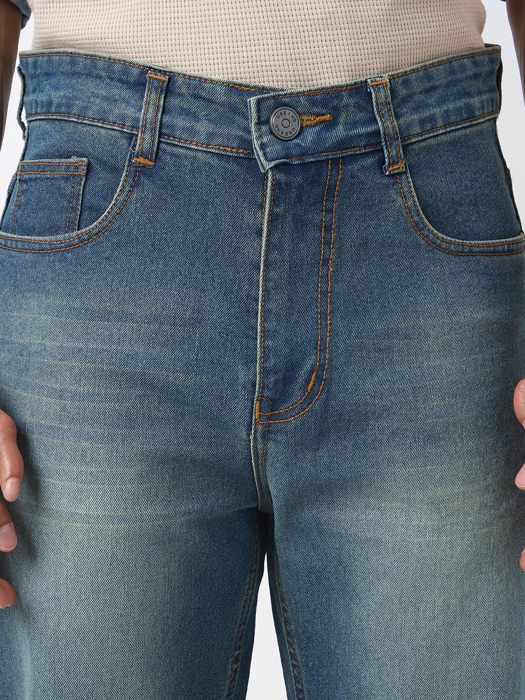 Men's Light Blue Straight Fit Washed Jeans Stretchable