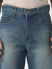 Men's Light Blue Straight Fit Washed Jeans Stretchable