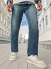 Men's Light Blue Straight Fit Washed Jeans Stretchable