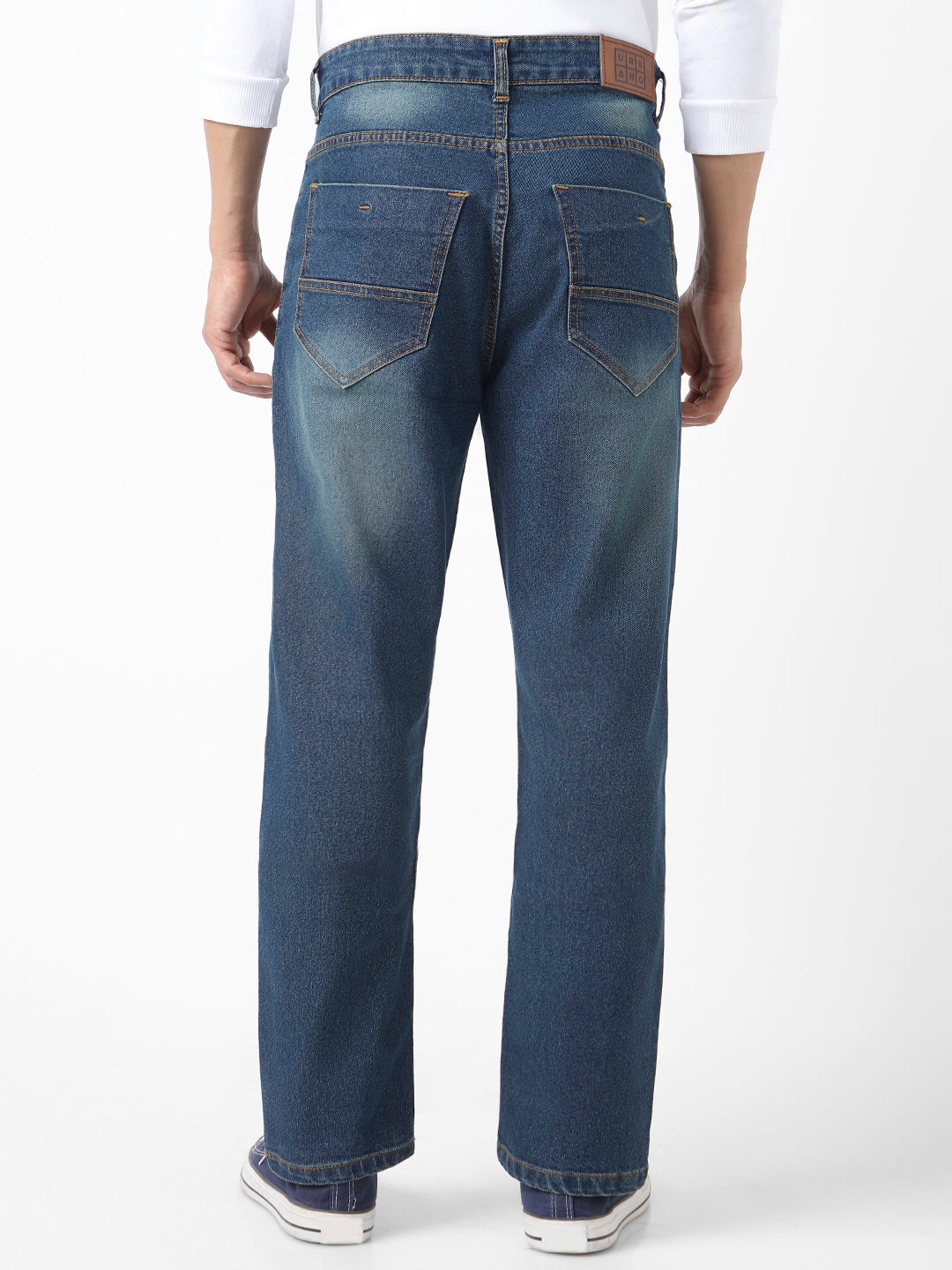 Men's Blue Straight Fit Washed Jeans Stretchable