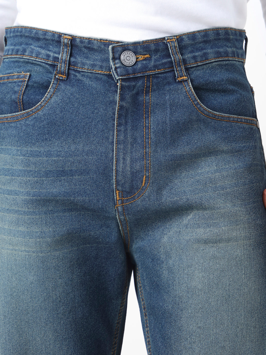 Men's Blue Straight Fit Washed Jeans Stretchable