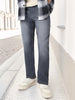 Men's Grey Straight Fit Washed Jeans Stretchable