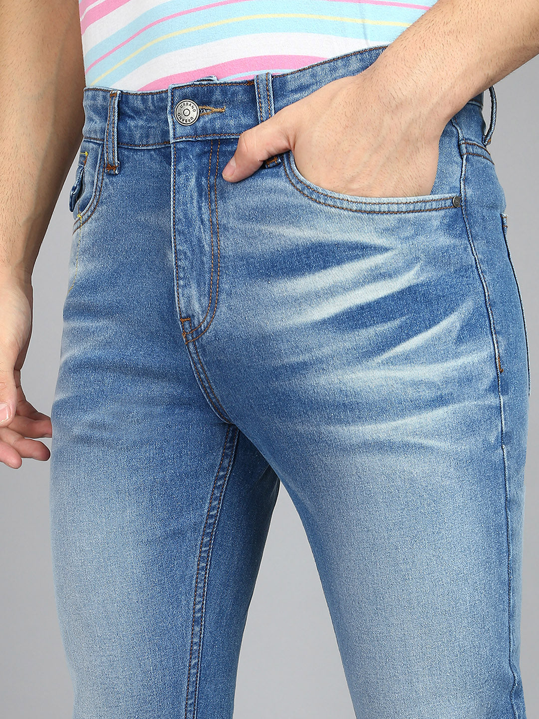 Men's Blue Slim Fit Heavy Washed Jeans Stretchable