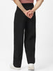 Men's Black Loose Baggy Fit Solid Korean Pants Stretchable