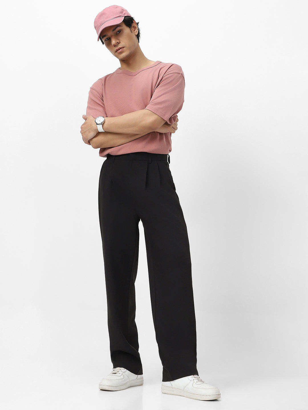 Men's Black Loose Baggy Fit Solid Korean Pants Stretchable