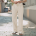 Men's Cream Loose Baggy Fit Solid Korean Pants Stretchable