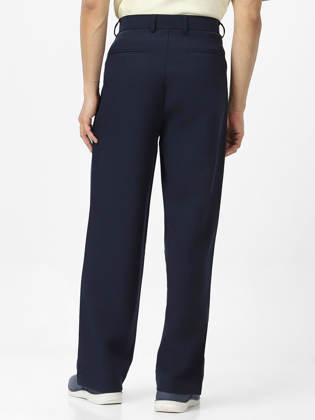 Men's Navy Loose Baggy Fit Solid Korean Pants Stretchable