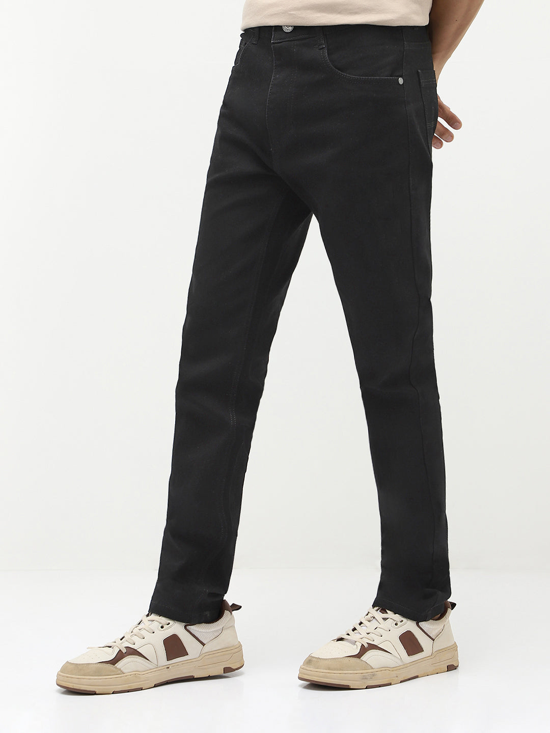 Men Slim Mid Rise Black Jeans Stretchable