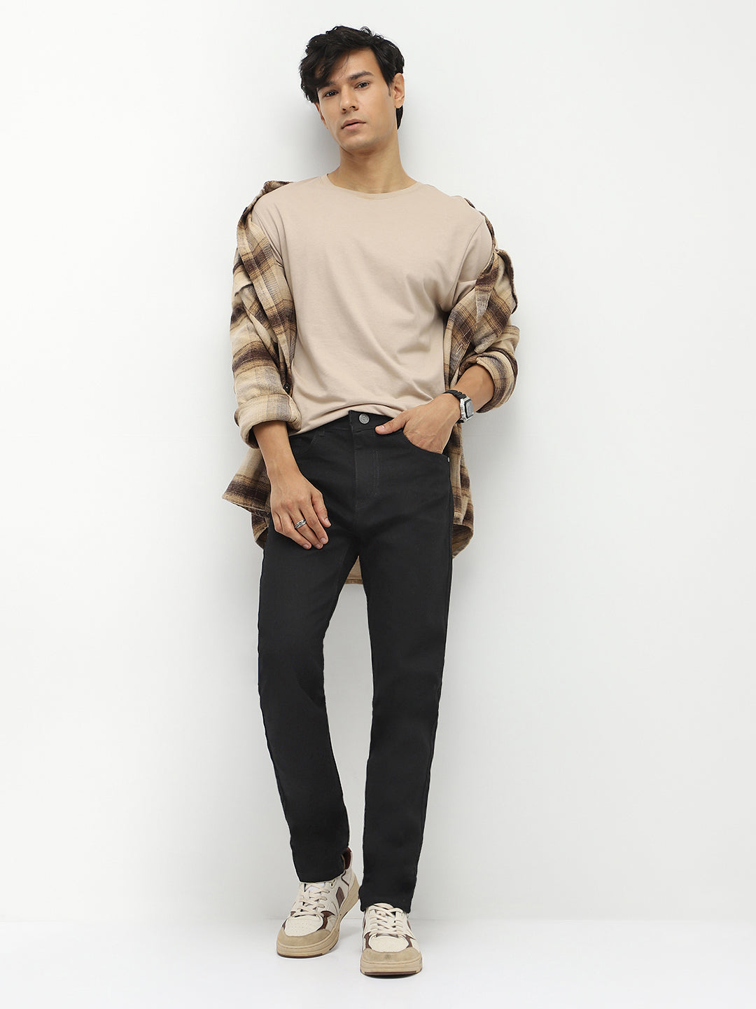 Men Slim Mid Rise Black Jeans Stretchable