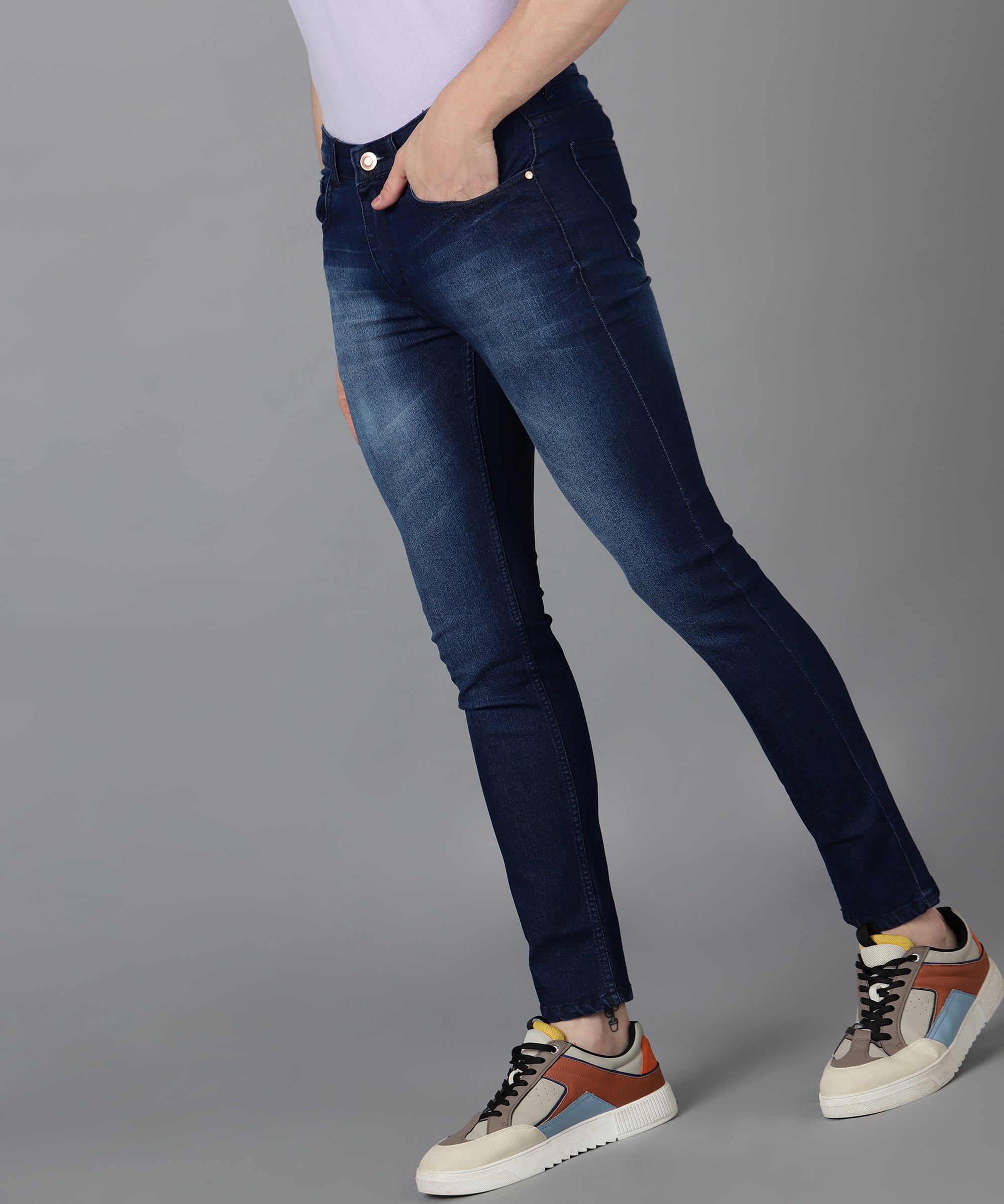 Men's Navy Slim Fit Washed Jeans Stretchable