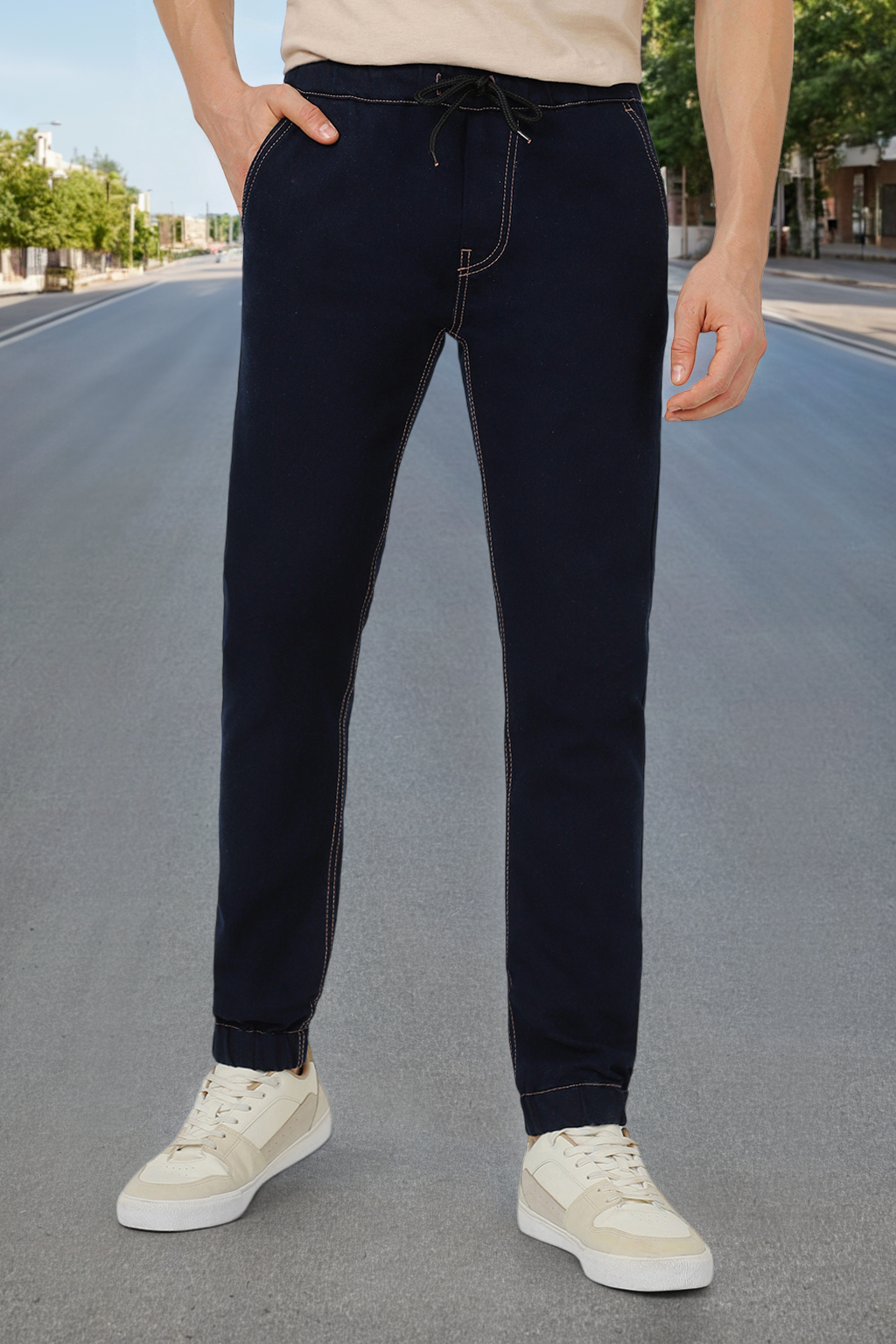 Men s Dark Blue Jogger Jeans Slim Fit Stretch