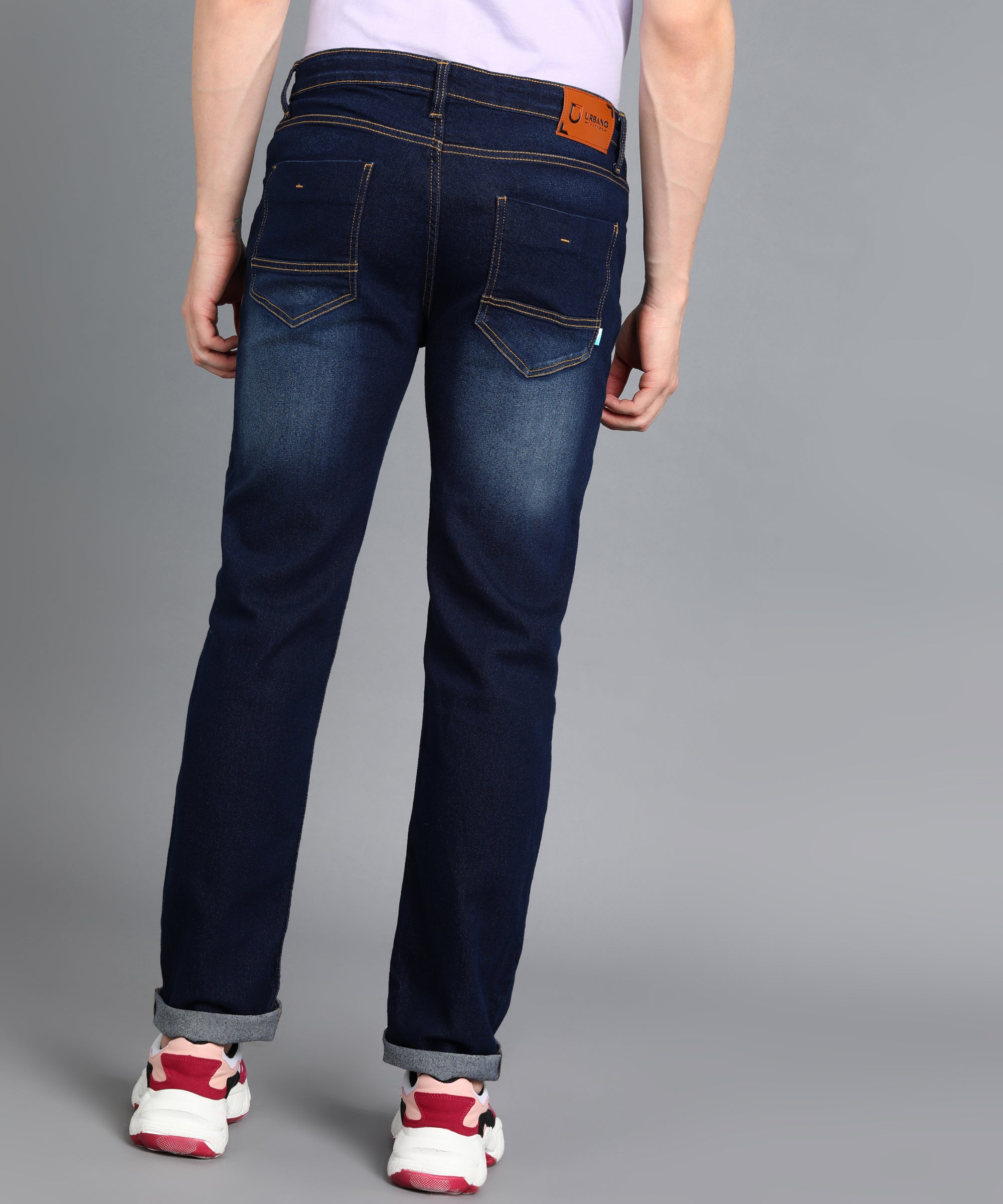 Men's Dark Blue Regular Fit Washed Jeans Stretchable