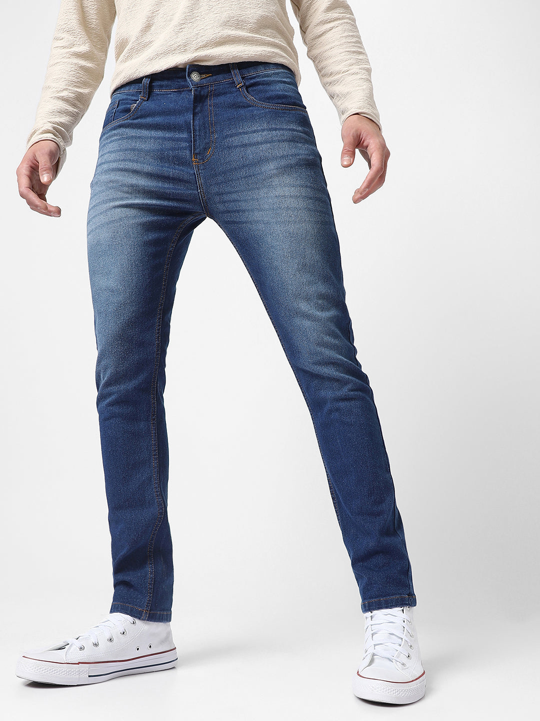 Men's Blue Slim Fit Mild Distressed/Torn Jeans Stretchable