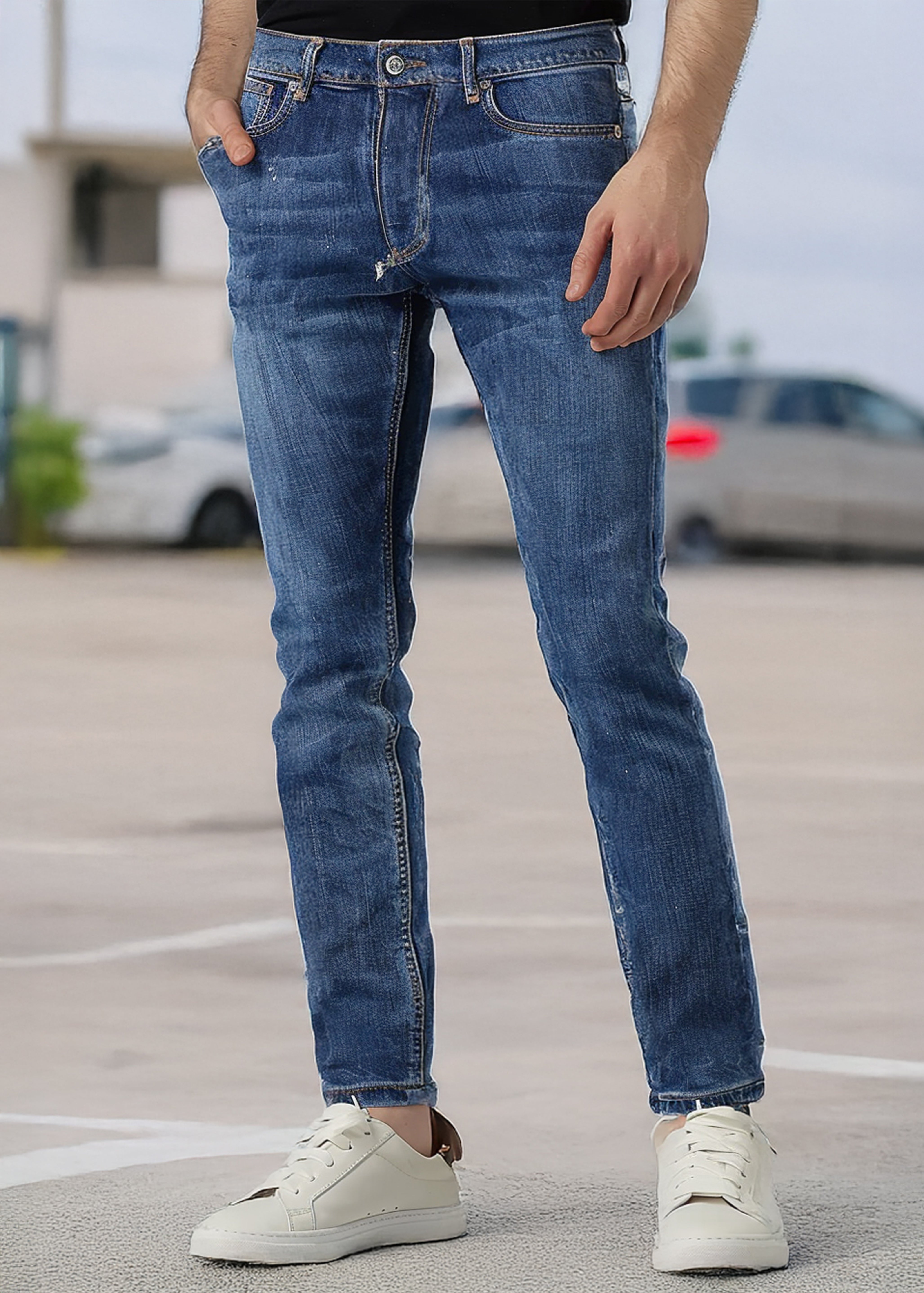 Men's Blue Slim Fit Washed Jeans Stretchable