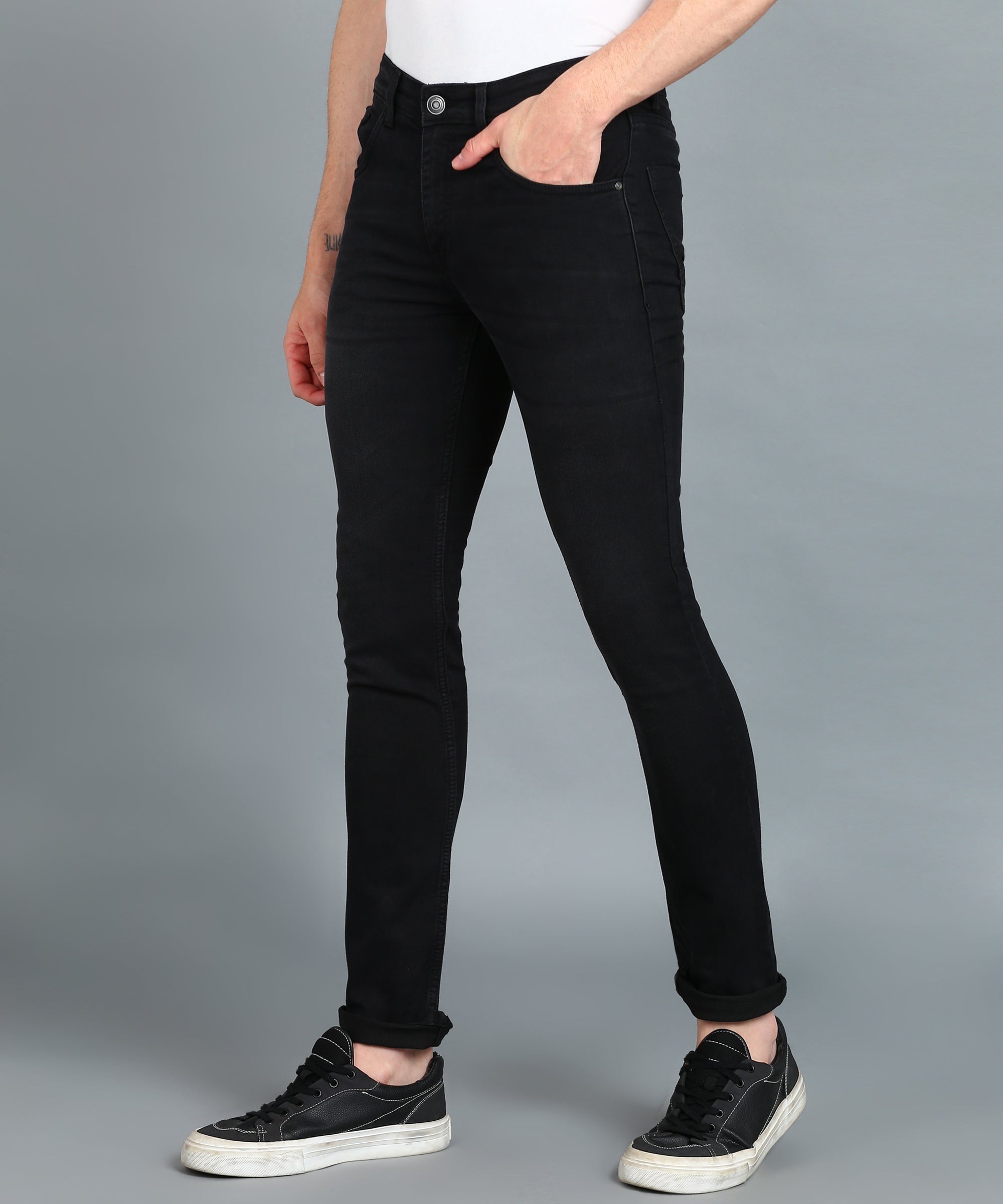 Men's Grey Skinny Fit Washed Jeans Stretchable