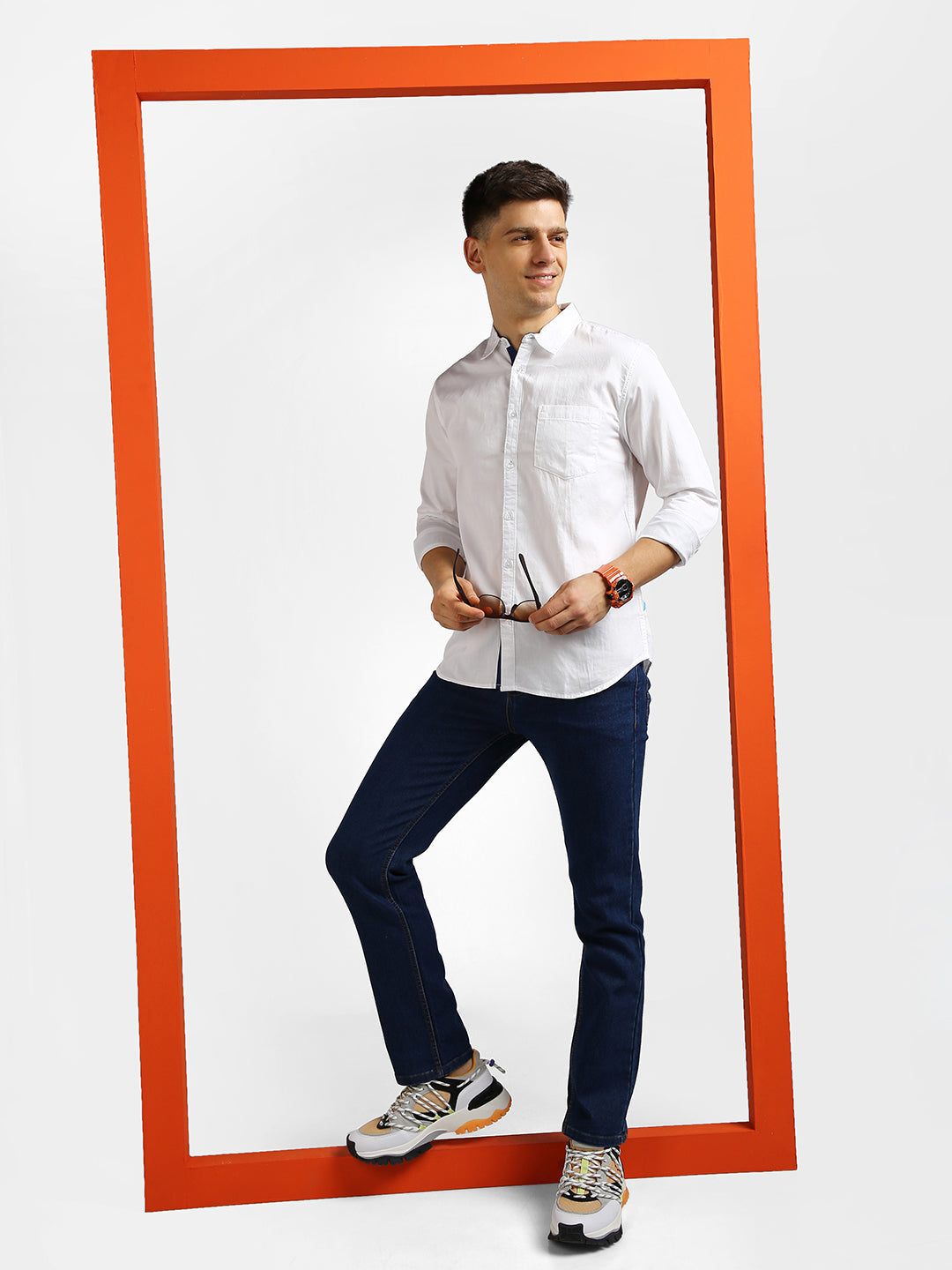 Men's White Cotton Full Sleeve Slim Fit Casual Solid Shirt