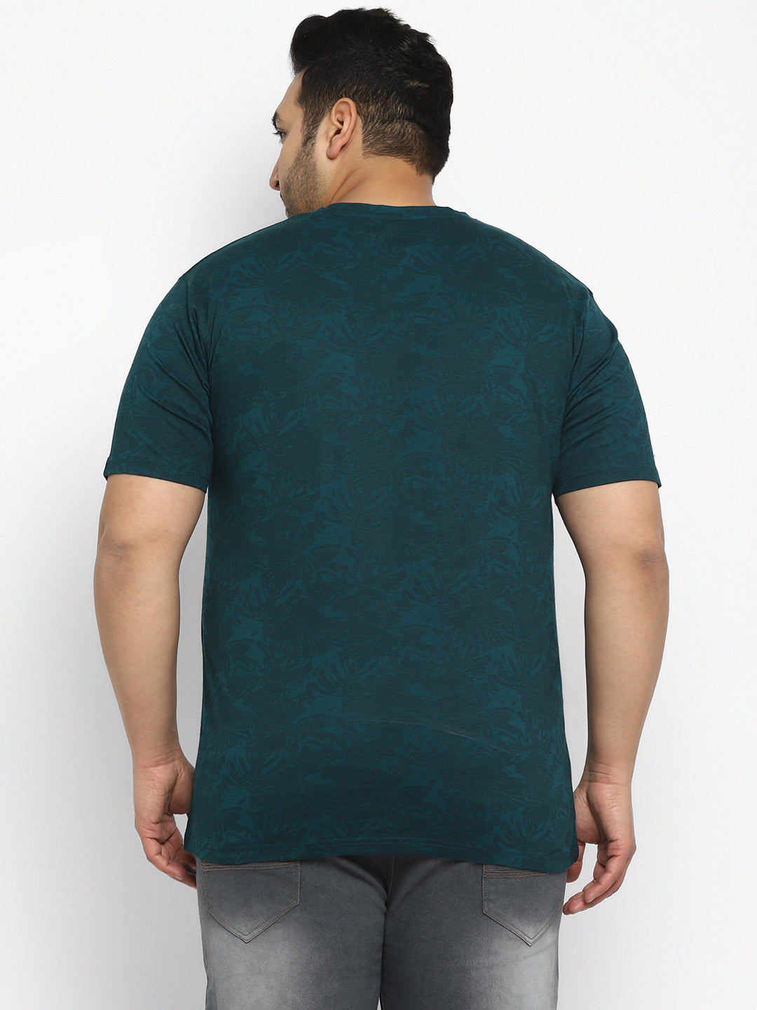 Plus Men's Dark Green Printed Half Sleeve Regular Fit Cotton T-Shirt