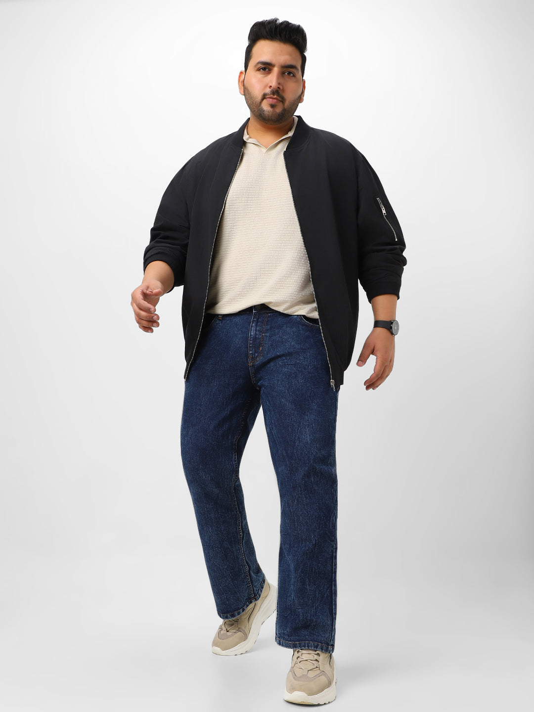 Plus Men's Dark Blue Washed Bootcut Jeans Stretchable