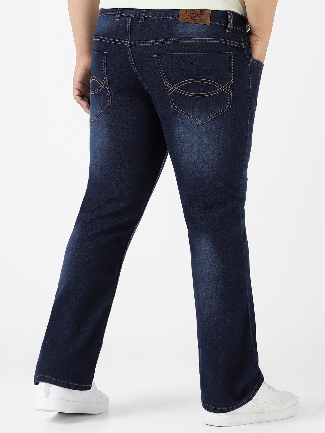 Plus Men's Blue Regular Fit Washed Bootcut Jeans Stretchable