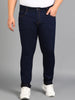 Plus Men's Dark Blue Regular Fit Washed Jeans Stretchable