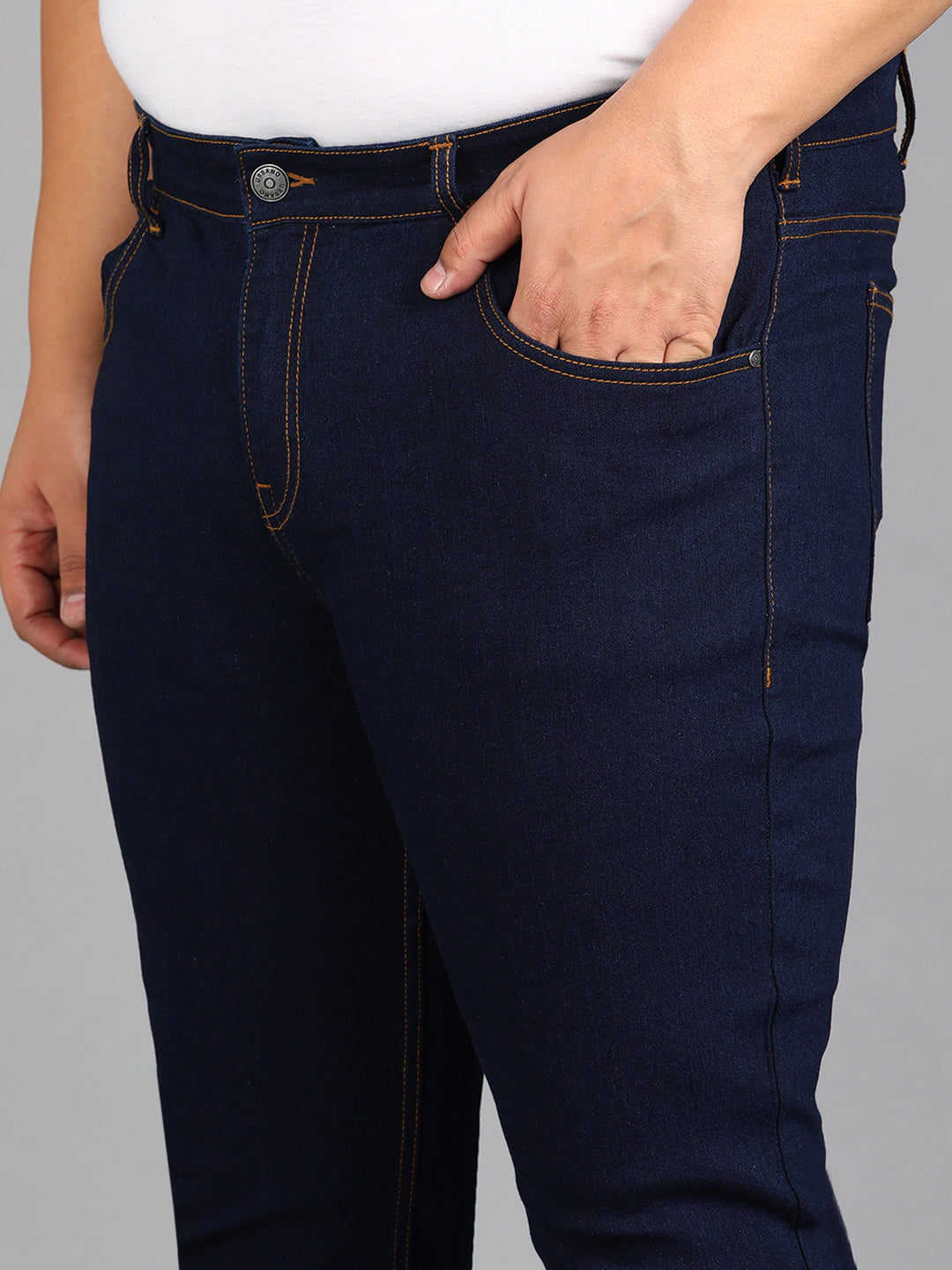 Plus Men's Dark Blue Regular Fit Washed Jeans Stretchable