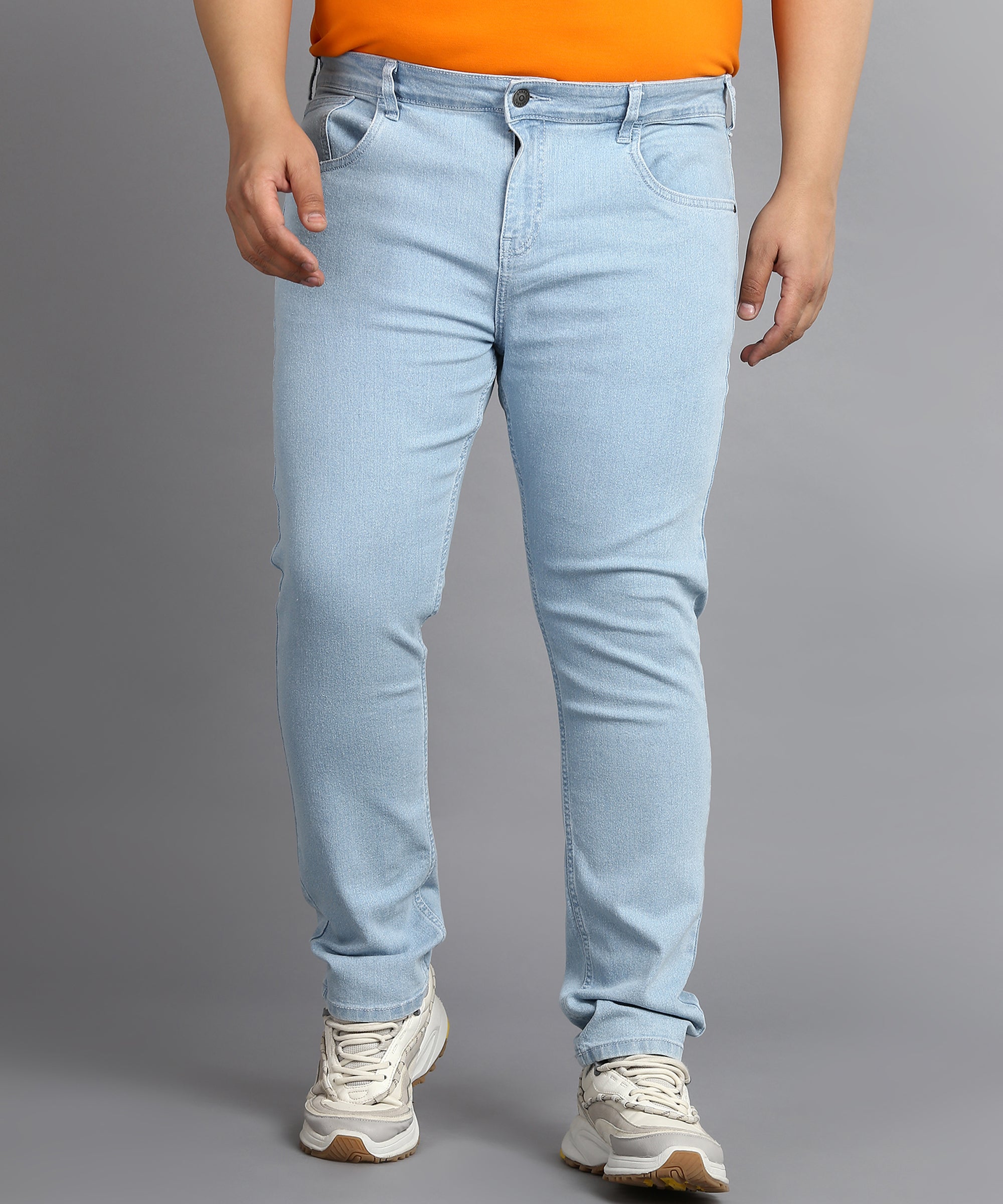 Plus Men's Ice Blue Regular Fit Washed Jeans Stretchable