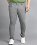 Plus Men's Light Grey Regular Fit Washed Jeans Stretchable
