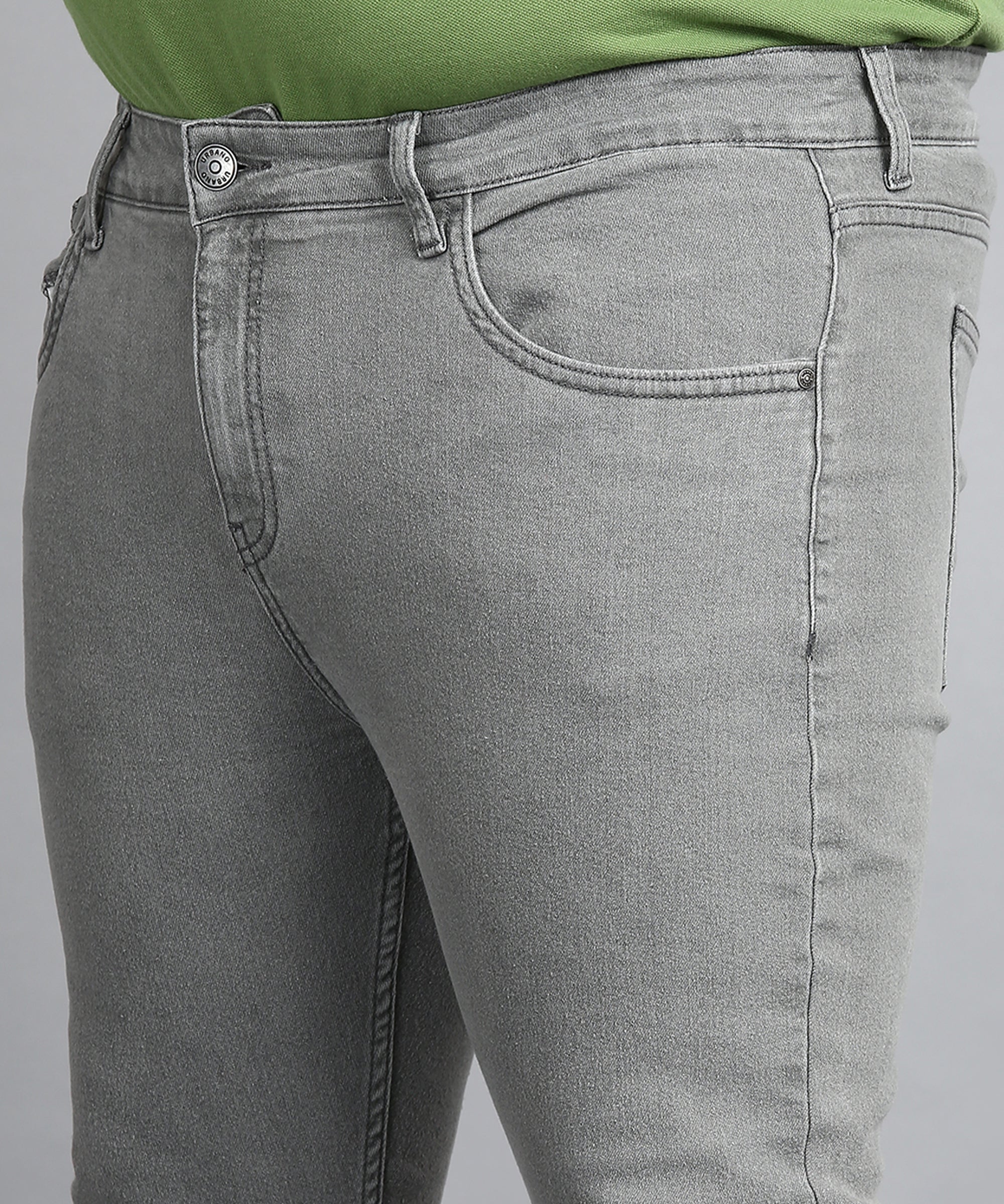 Plus Men's Light Grey Regular Fit Washed Jeans Stretchable
