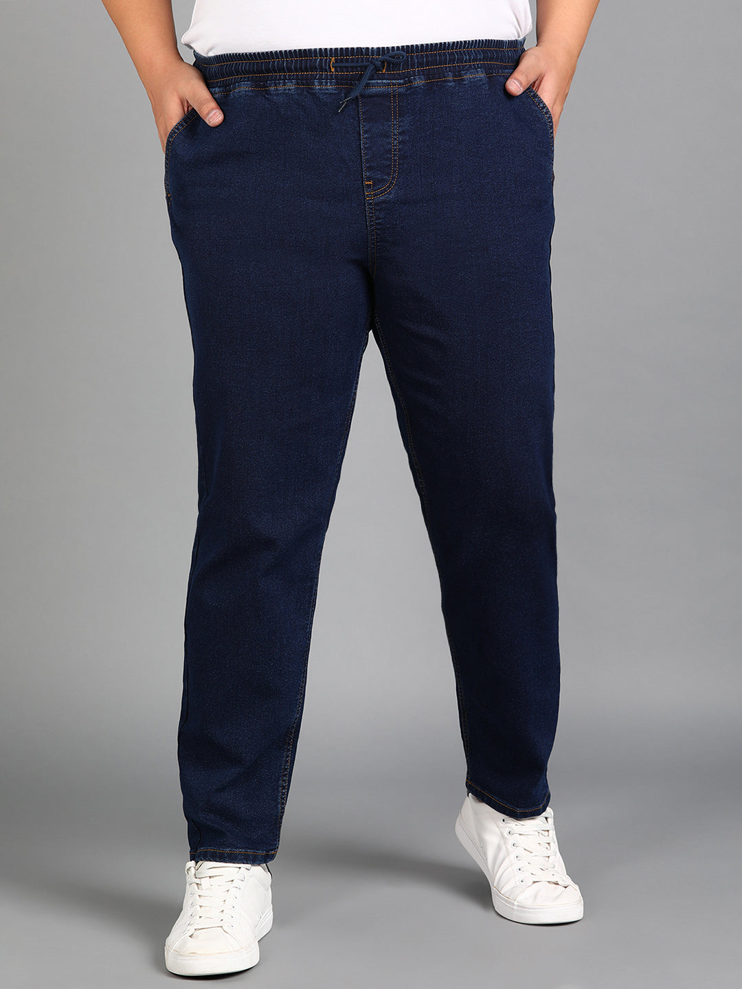 Plus Men's Dark Blue Regular Fit Washed Jogger Jeans Stretchable